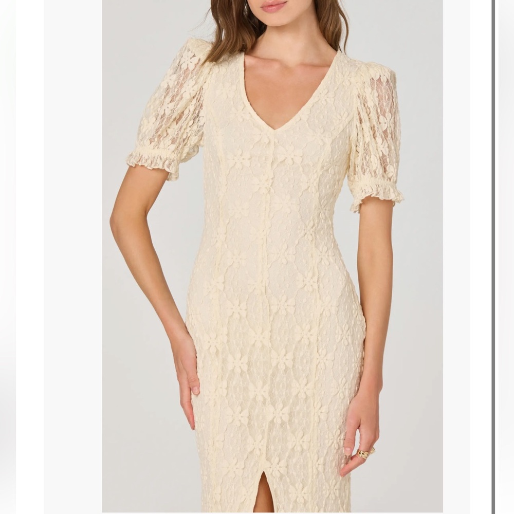 42. Astr the label $109 Puff Sleeve Lace Knit Dress in cream